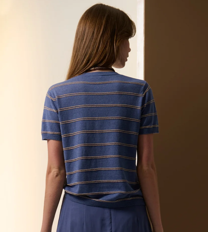Sable Stripe Knit Tee in Blue/Gold by POL