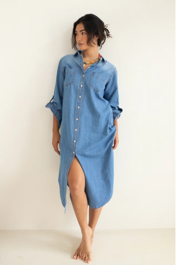 Denim Shirtdress in Mid Blue by HUT