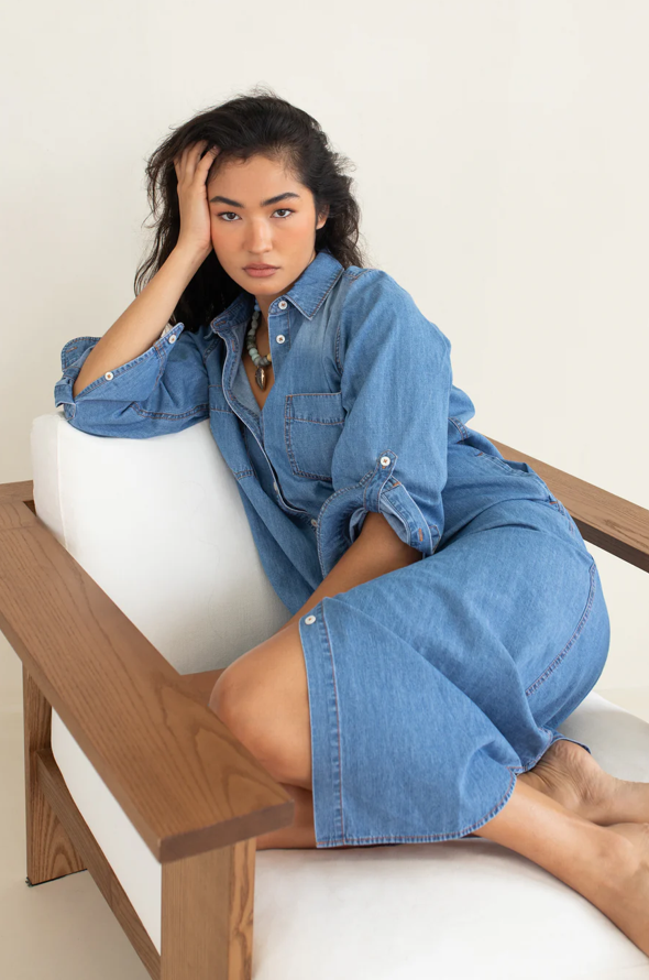 Denim Shirtdress in Mid Blue by HUT