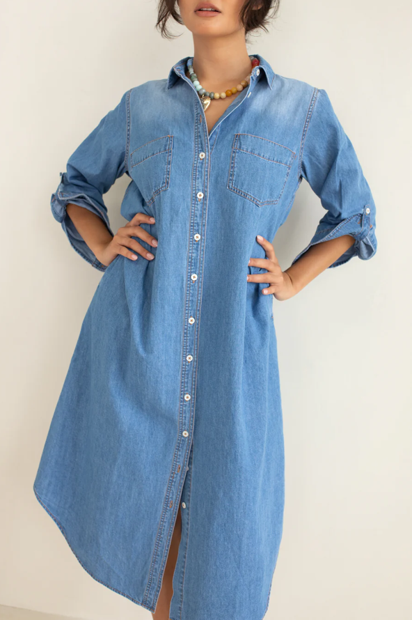Denim Shirtdress in Mid Blue by HUT