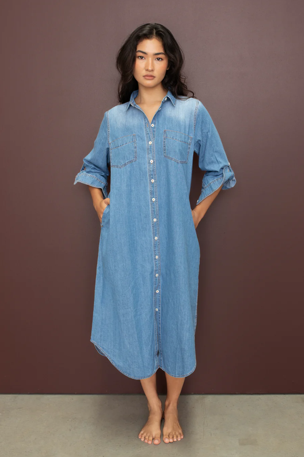 Denim Shirtdress in Mid Blue by HUT