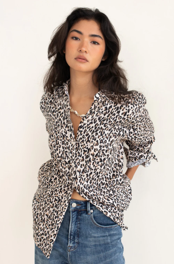 Leopard Boyfriend Linen Shirt by HUT