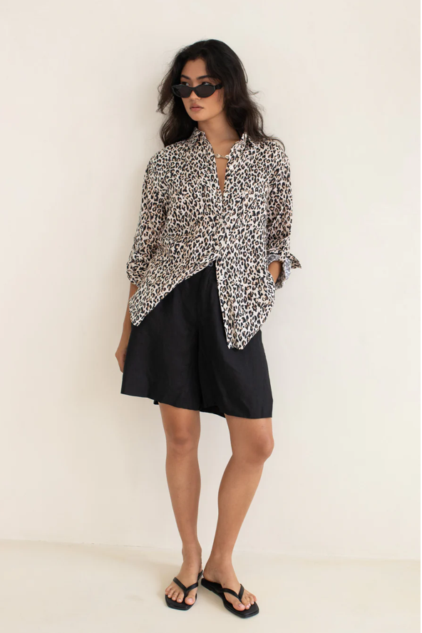 Leopard Boyfriend Linen Shirt by HUT