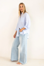 Load image into Gallery viewer, Baby Blue Stripe Boyfriend Linen Shirt by HUT
