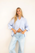Load image into Gallery viewer, Baby Blue Stripe Boyfriend Linen Shirt by HUT
