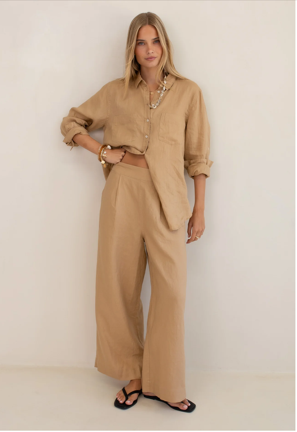 Tan Boyfriend Linen Shirt by HUT