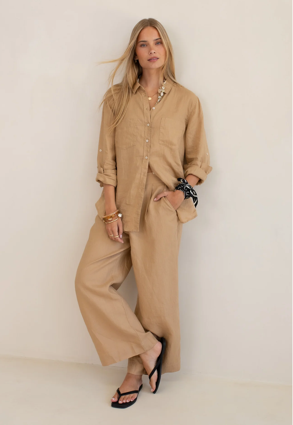 Tan Boyfriend Linen Shirt by HUT