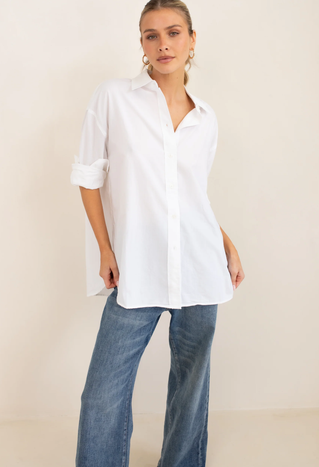 The Cotton Oversized Shirt in White by HUT