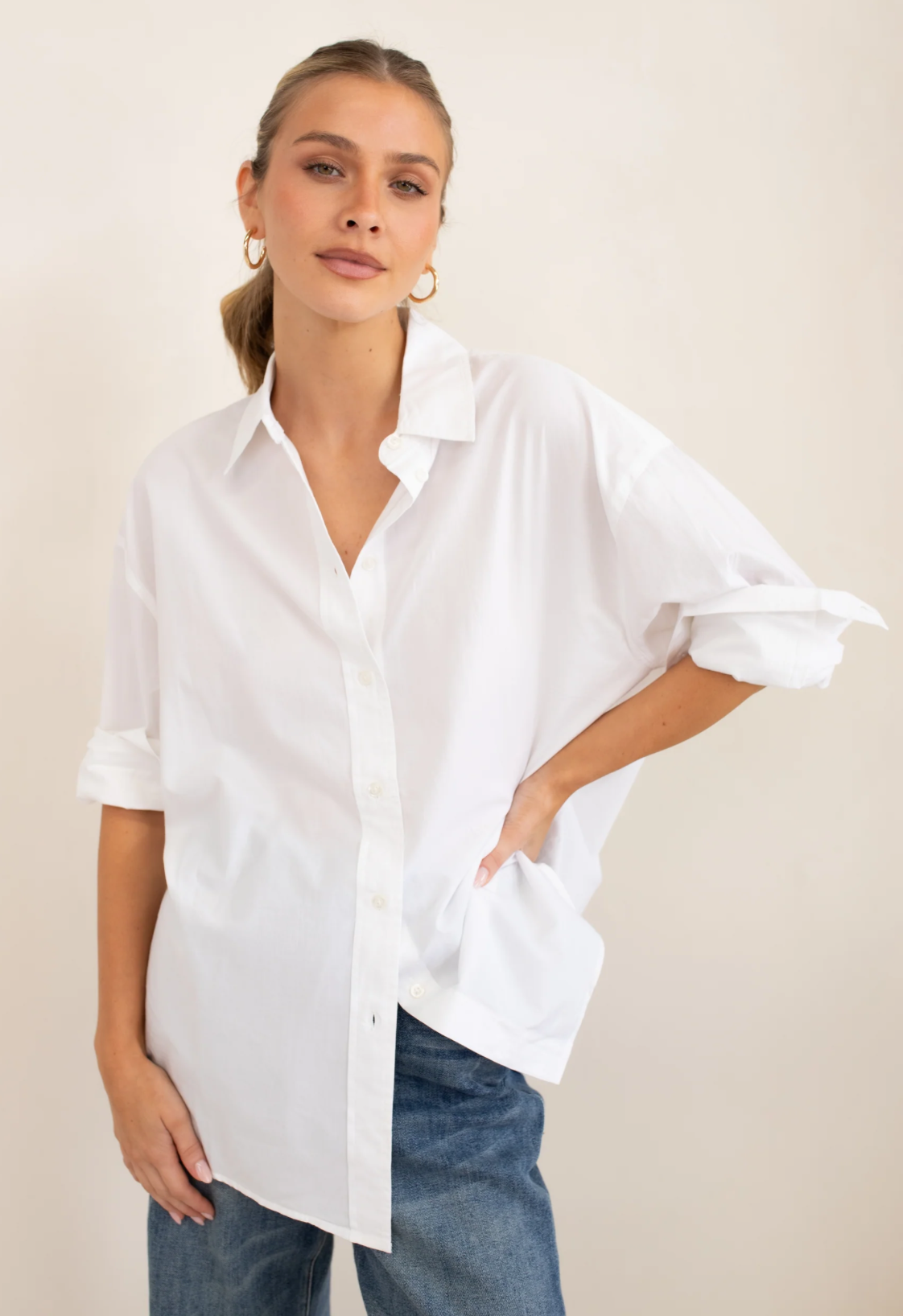 The Cotton Oversized Shirt in White by HUT