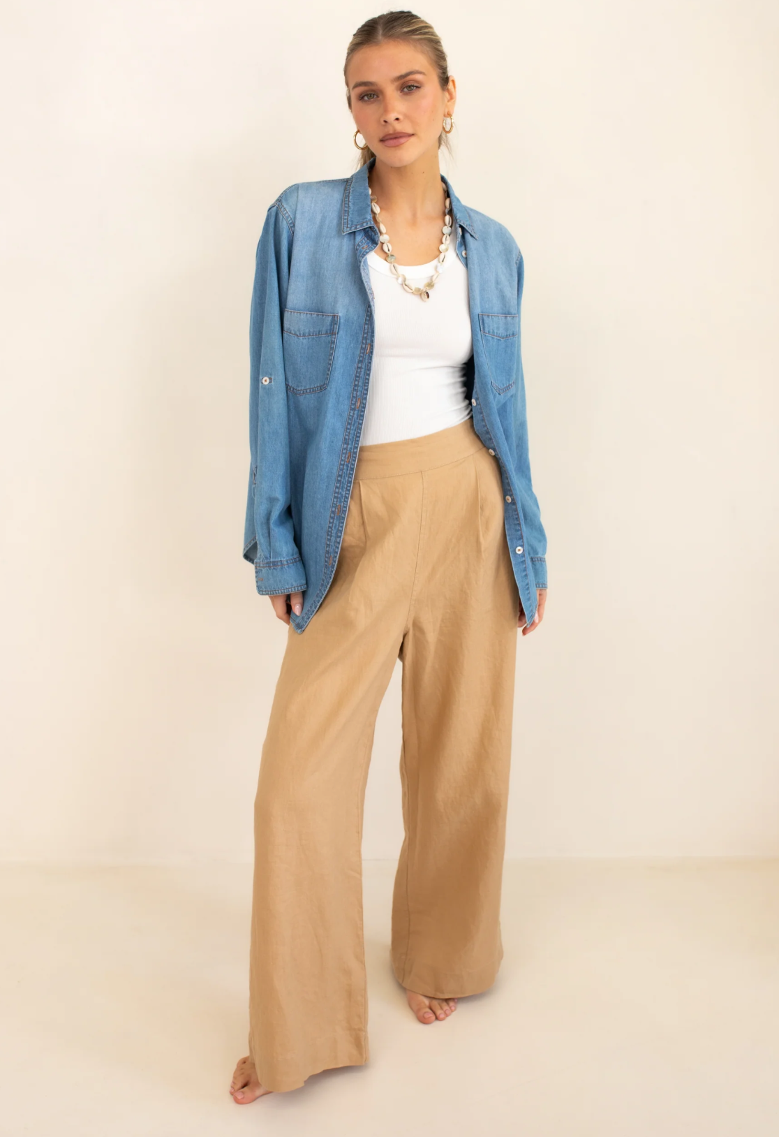 Tan Boyfriend Linen Pant by HUT