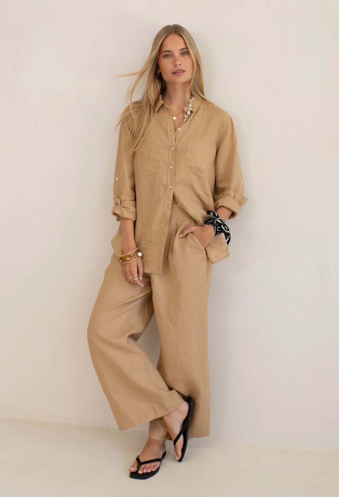Tan Boyfriend Linen Pant by HUT