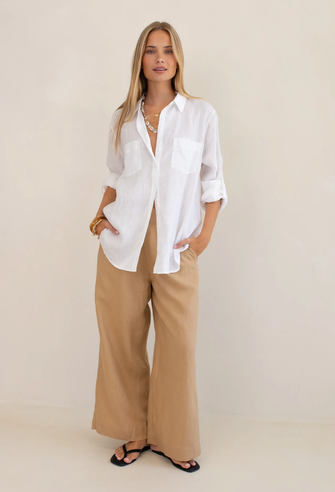 Tan Boyfriend Linen Pant by HUT
