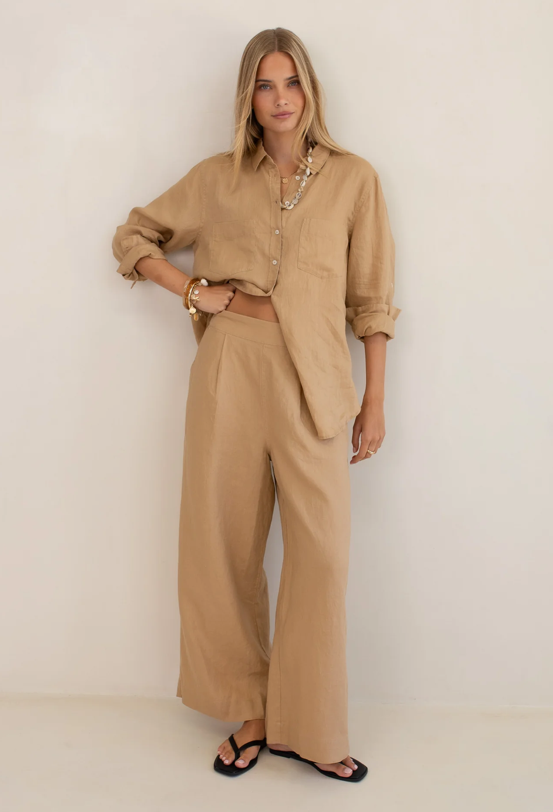Tan Boyfriend Linen Pant by HUT