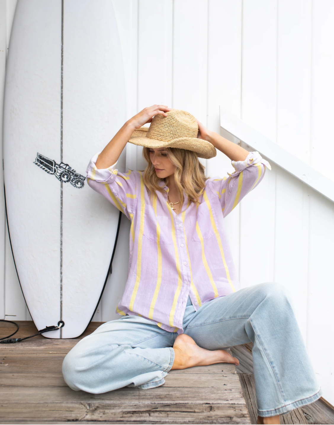 Sunshine Mauve Stripe Boyfriend Linen Shirt by HUT