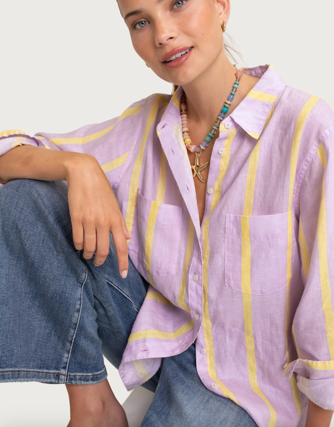 Sunshine Mauve Stripe Boyfriend Linen Shirt by HUT