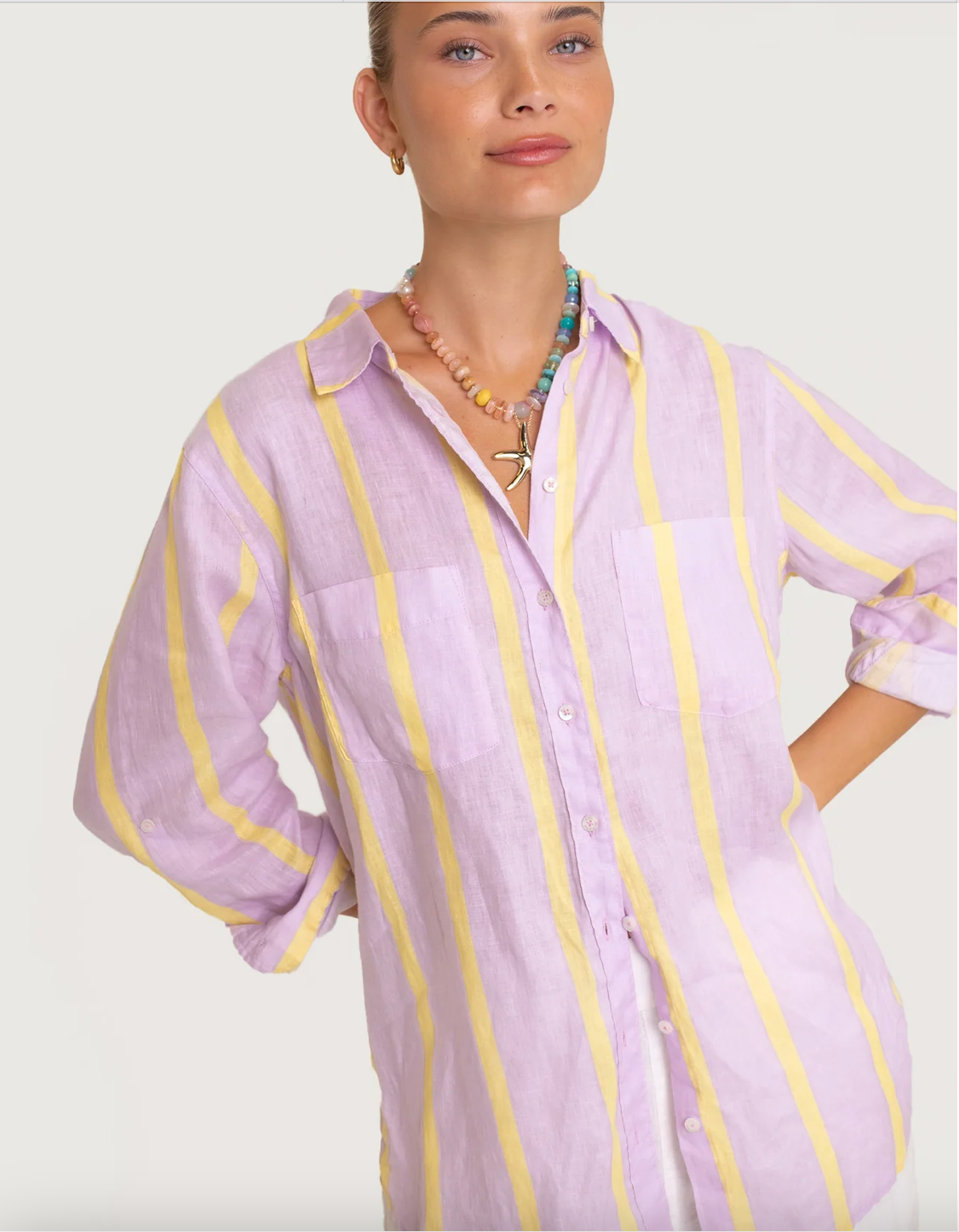 Sunshine Mauve Stripe Boyfriend Linen Shirt by HUT