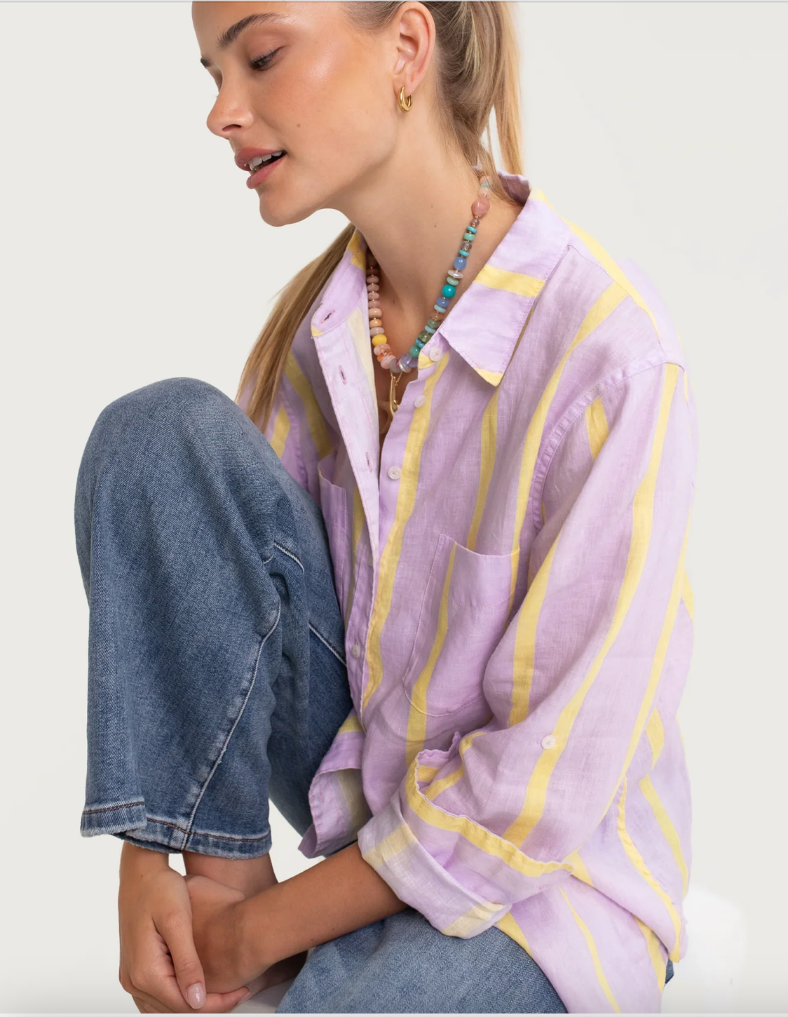 Sunshine Mauve Stripe Boyfriend Linen Shirt by HUT