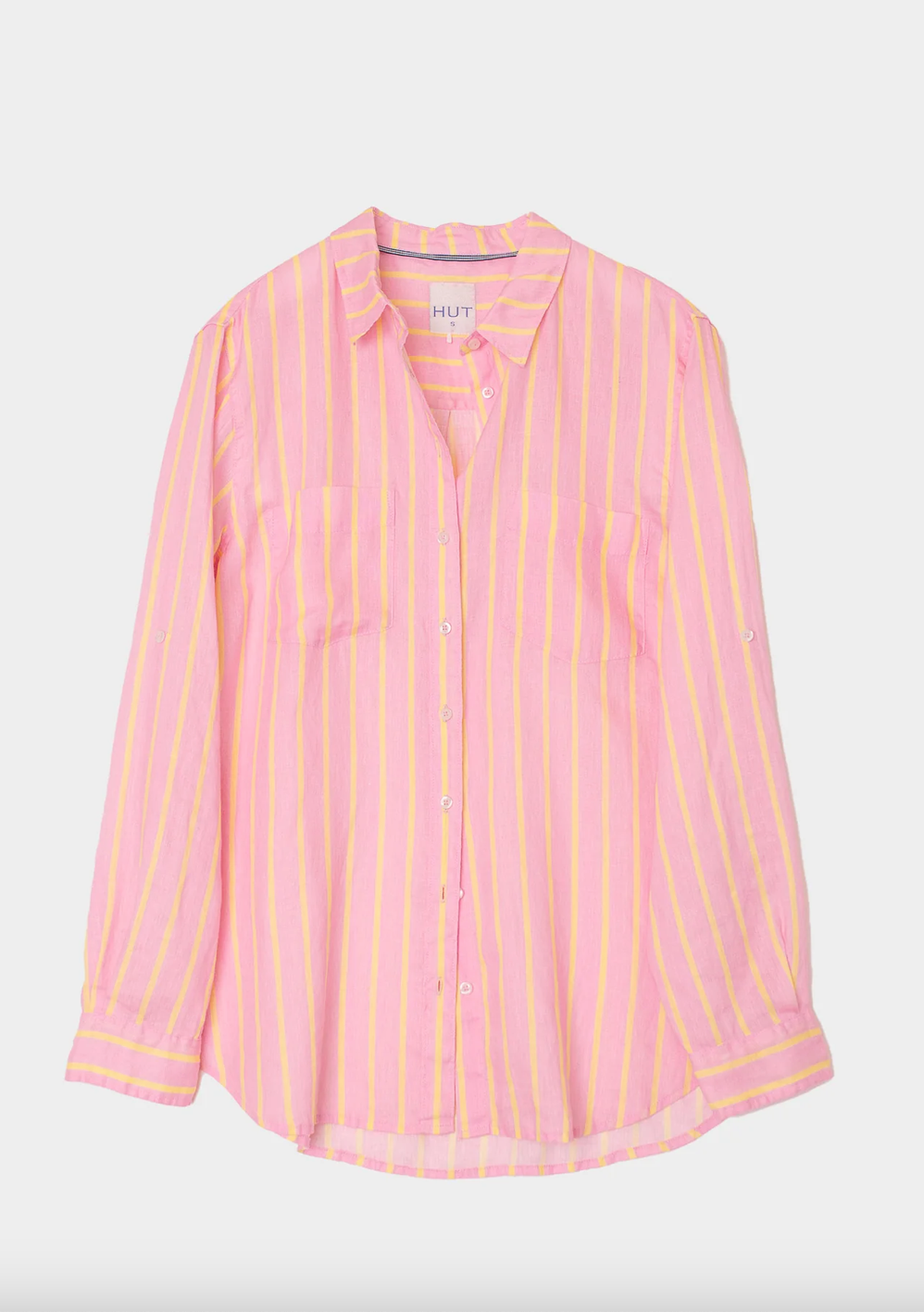 The Boyfriend Linen Shirt in Lemon Drop Stripe by HUT