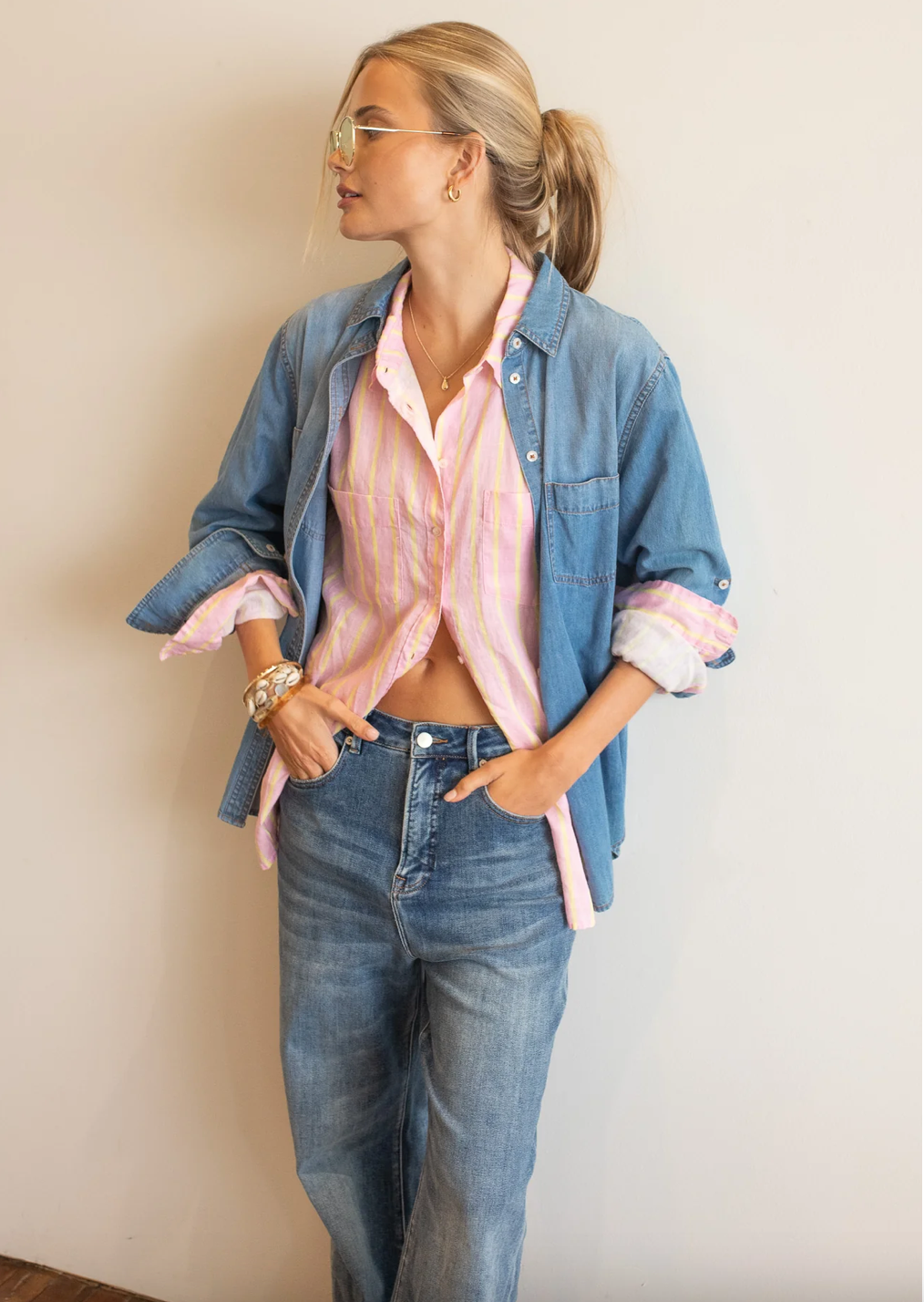 The Boyfriend Linen Shirt in Lemon Drop Stripe by HUT