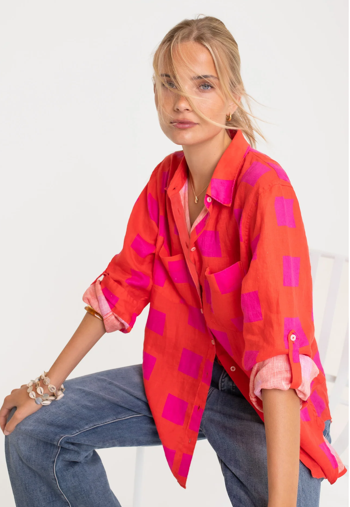 The Boyfriend Linen Shirt in Tequila Sunrise by HUT