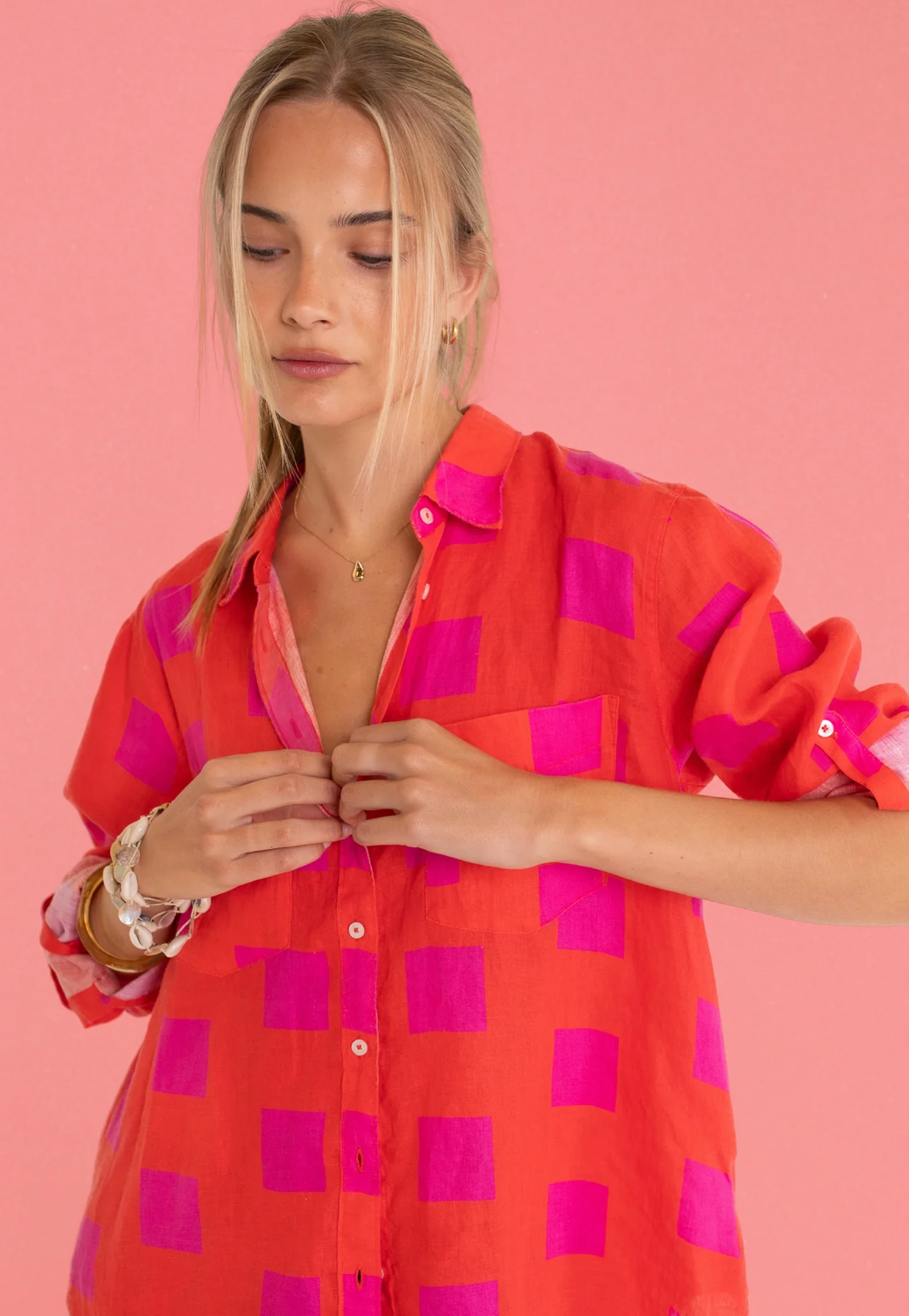 The Boyfriend Linen Shirt in Tequila Sunrise by HUT