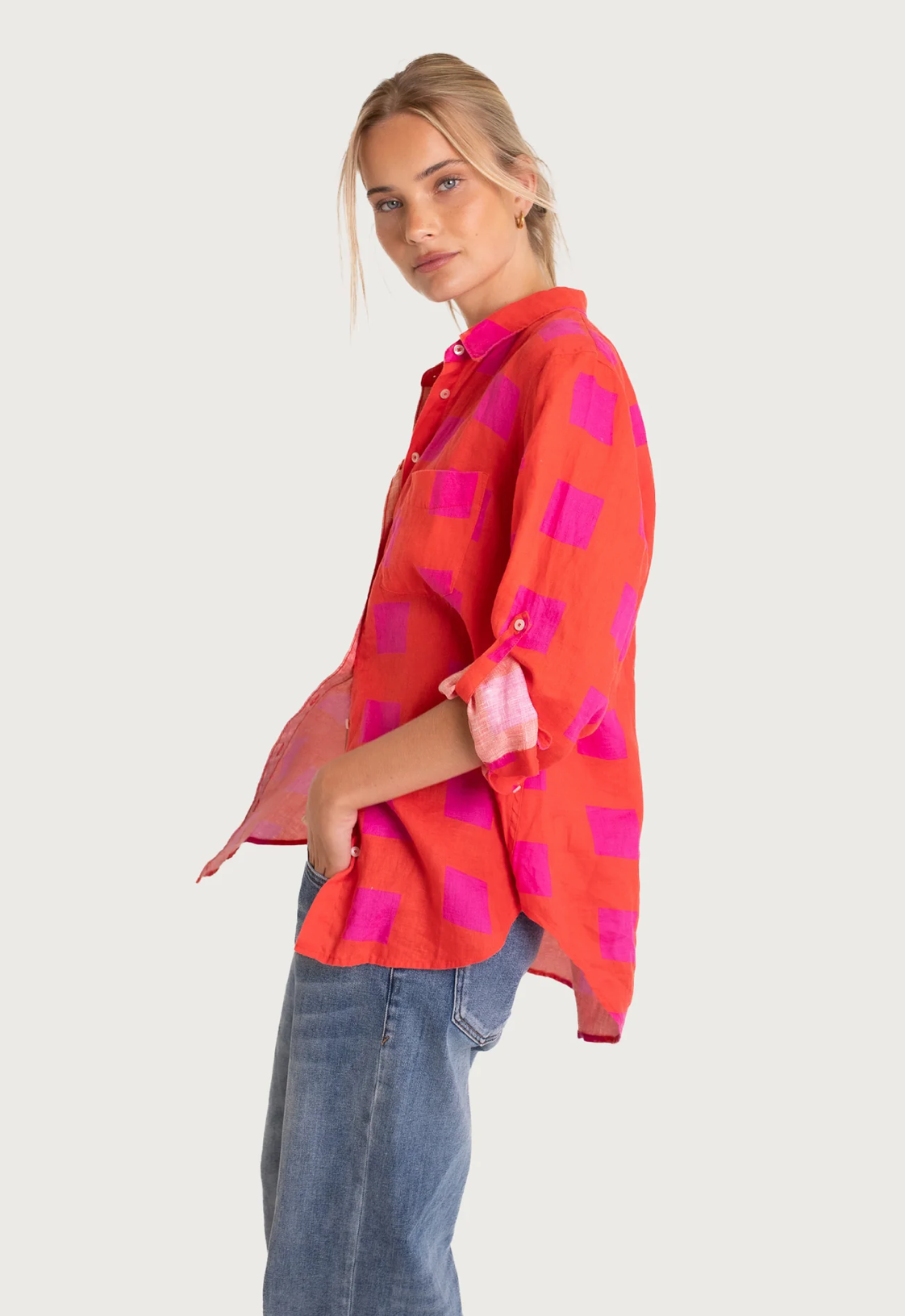 The Boyfriend Linen Shirt in Tequila Sunrise by HUT
