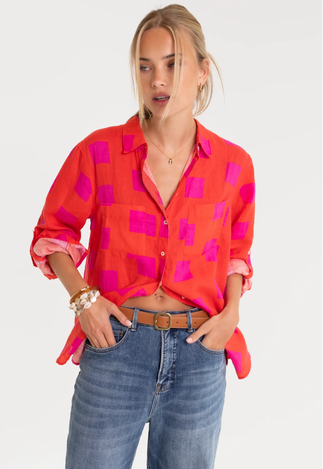 The Boyfriend Linen Shirt in Tequila Sunrise by HUT