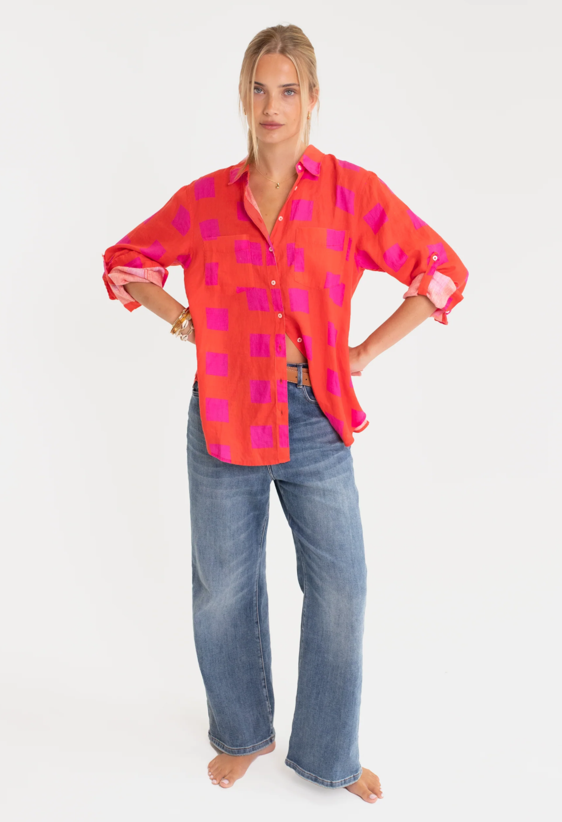 The Boyfriend Linen Shirt in Tequila Sunrise by HUT
