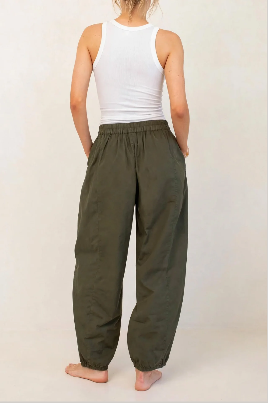 Cotton Barrel Leg Pant in Olive by HUT