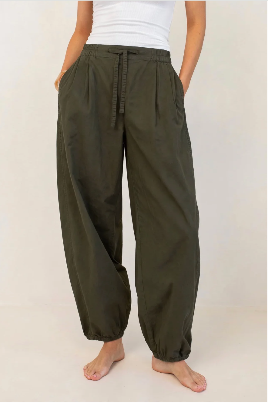 Cotton Barrel Leg Pant in Olive by HUT