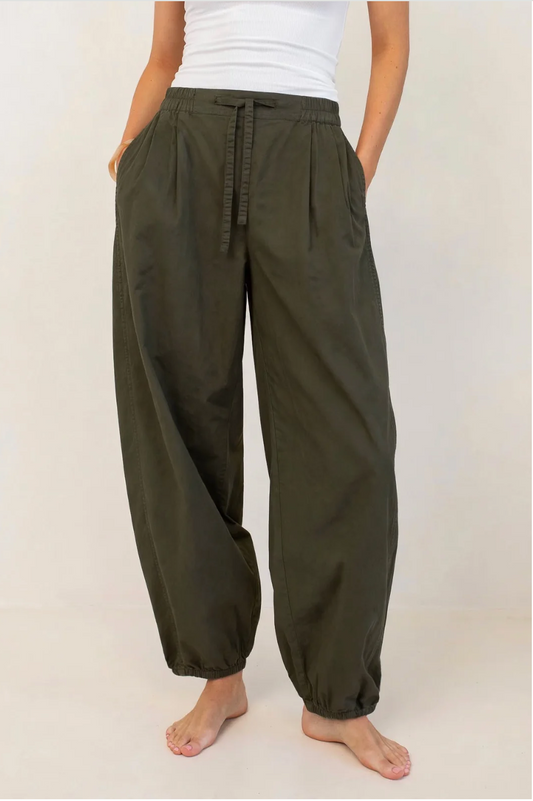 Cotton Barrel Leg Pant in Olive by HUT