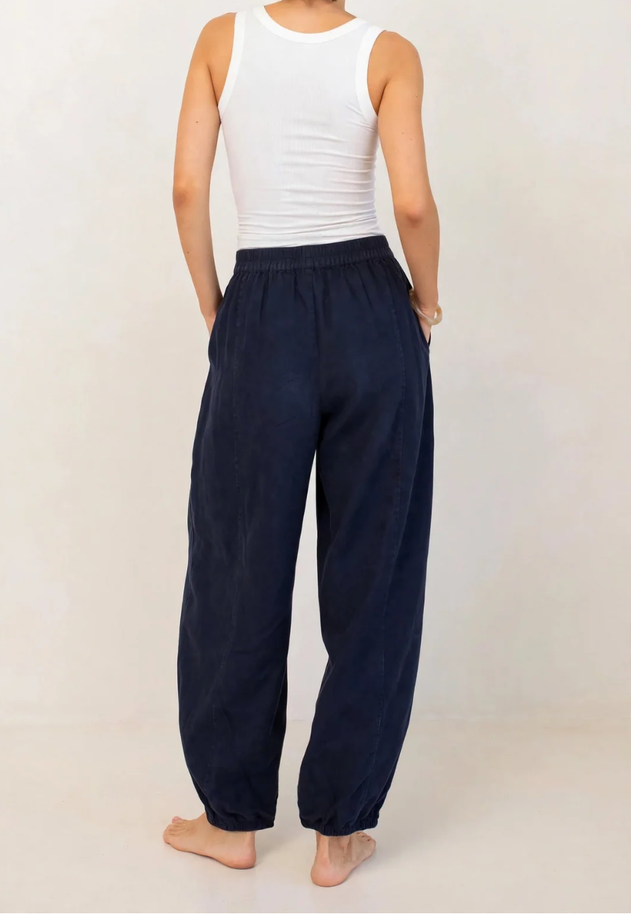 Cotton Barrel Leg Pant in Navy by HUT