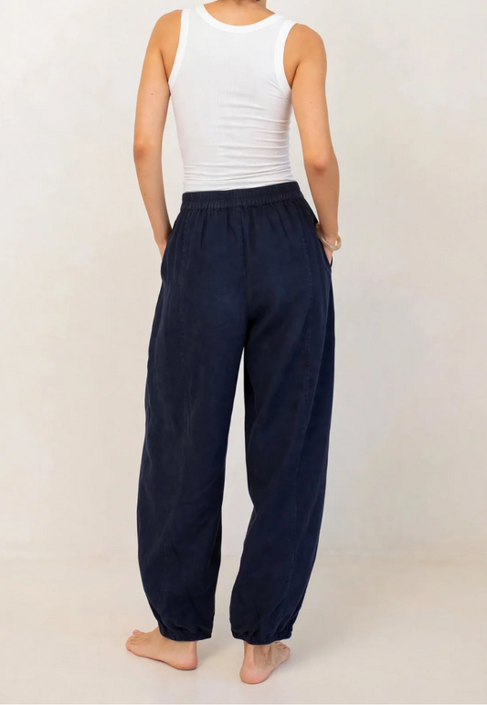 Cotton Barrel Leg Pant in Navy by HUT