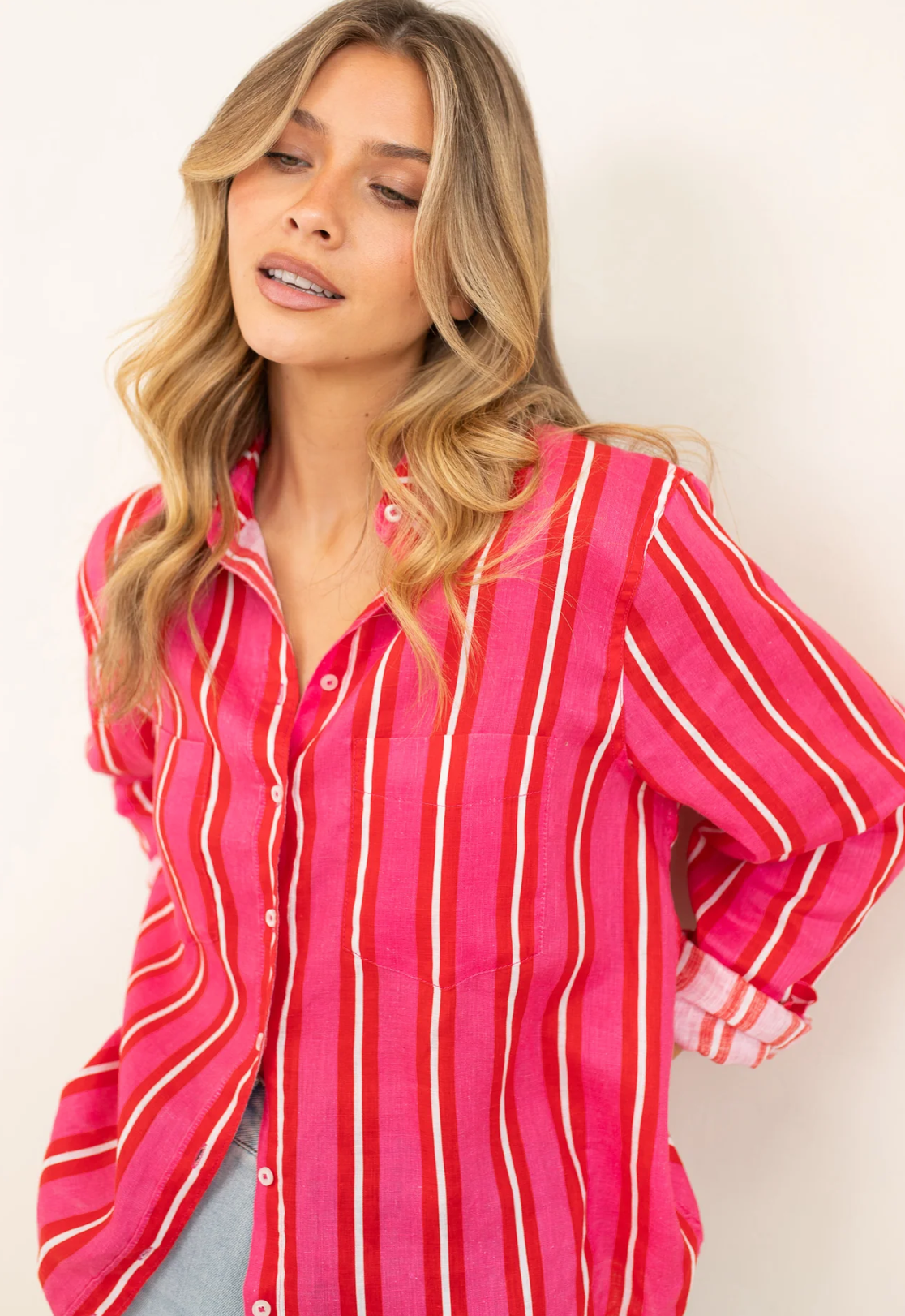 The Boyfriend Linen Shirt in Making Me Blush by HUT
