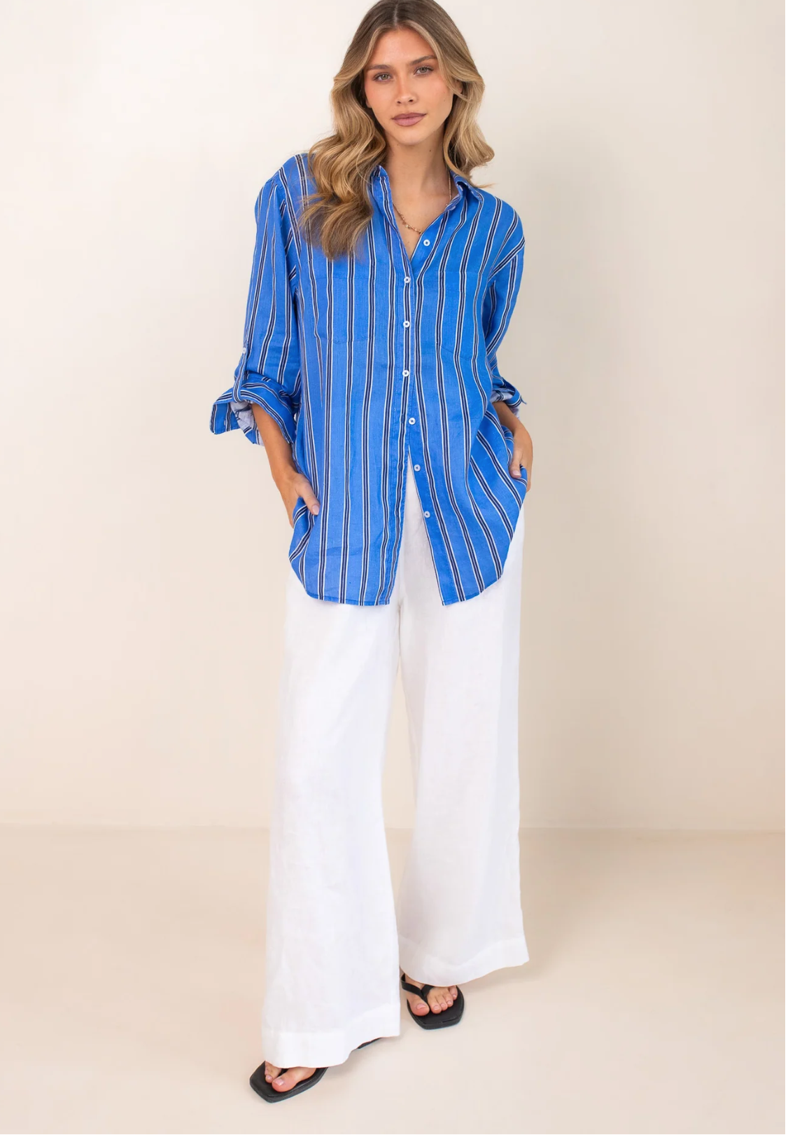The Boyfriend Linen Shirt in Cafe Bleu by HUT