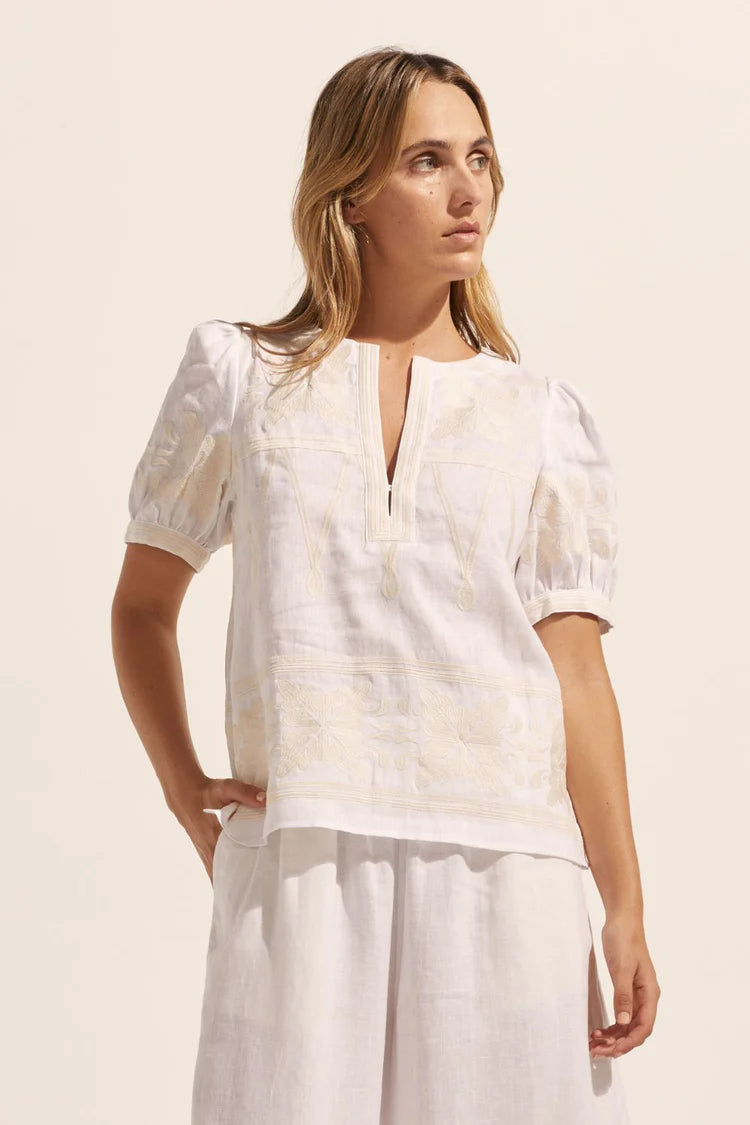 Venture Top in Porcelain Embroid by Zoe Kratzman