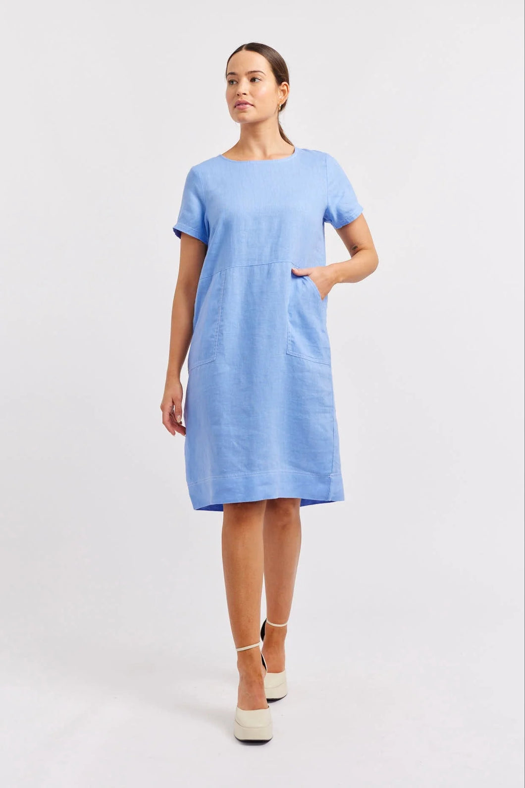Chiara Linen Dress in Bluebell by Alessandra