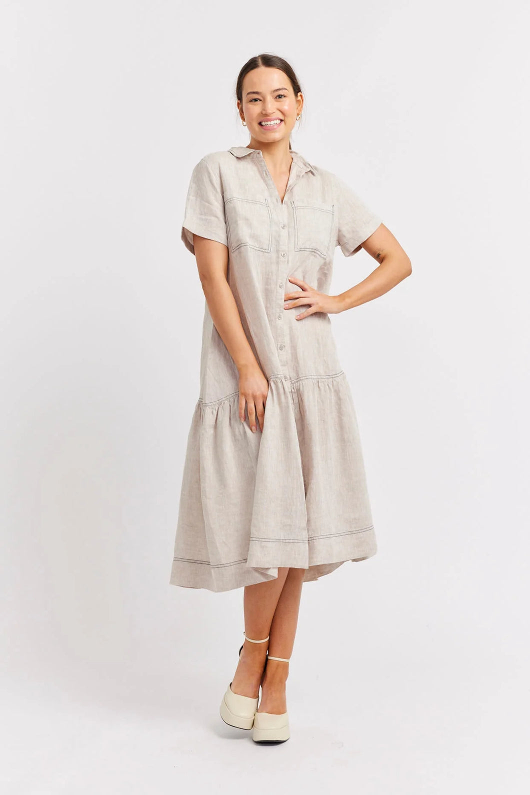 Dora Linen Dress in String by Alessandra