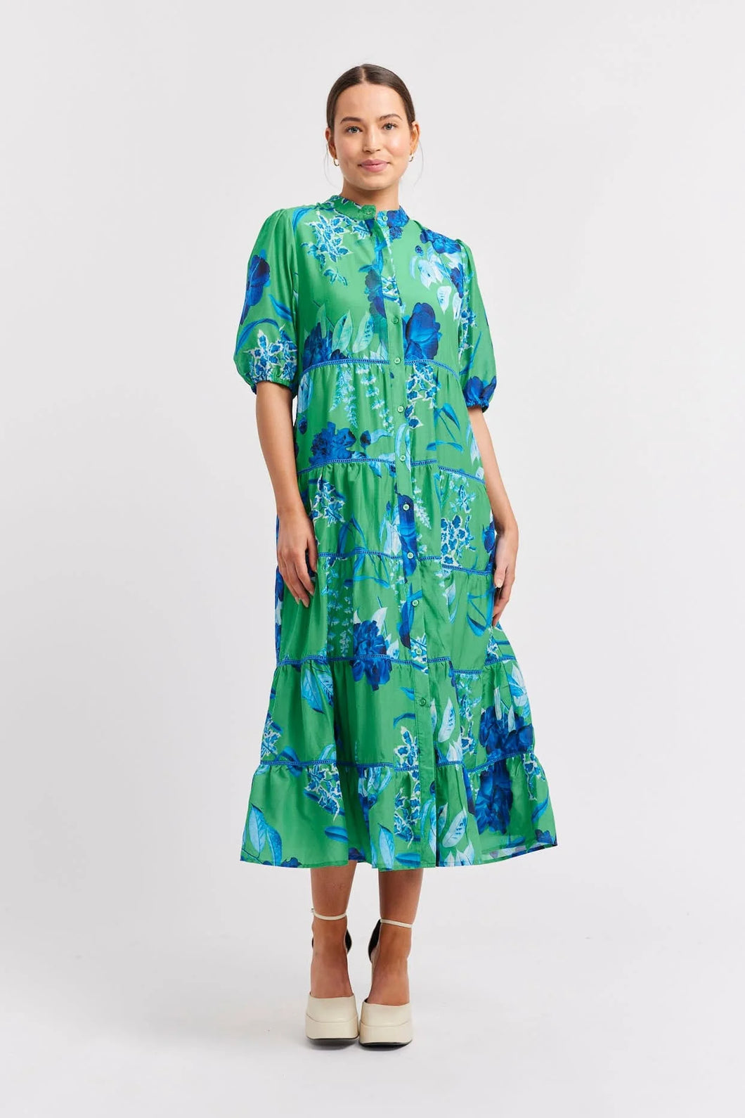 Martina Cotton Silk Dress in Emerald by Alessandra