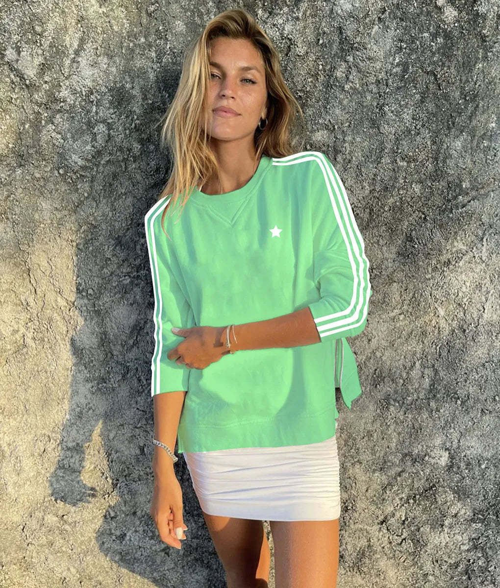 Arm Stripe Sweatshirt in Mint White by Sophie Moran
