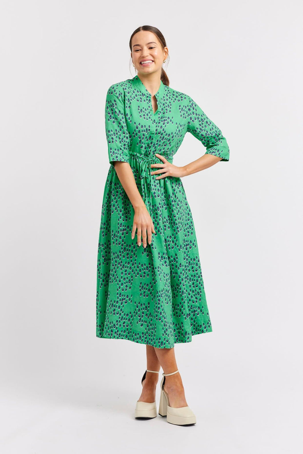 Serena Martini Linen Dress in Emerald by Alessandra