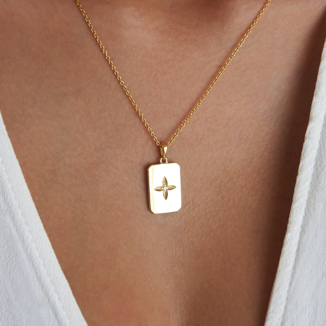 Hanging Rectangle Necklace in Gold by Murkani