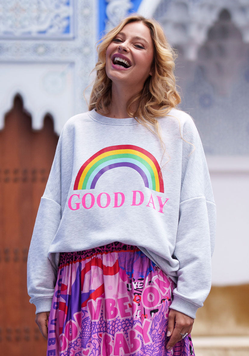 Good Day Crew Sweatshirt in Grey Marle by Miss Goodlife