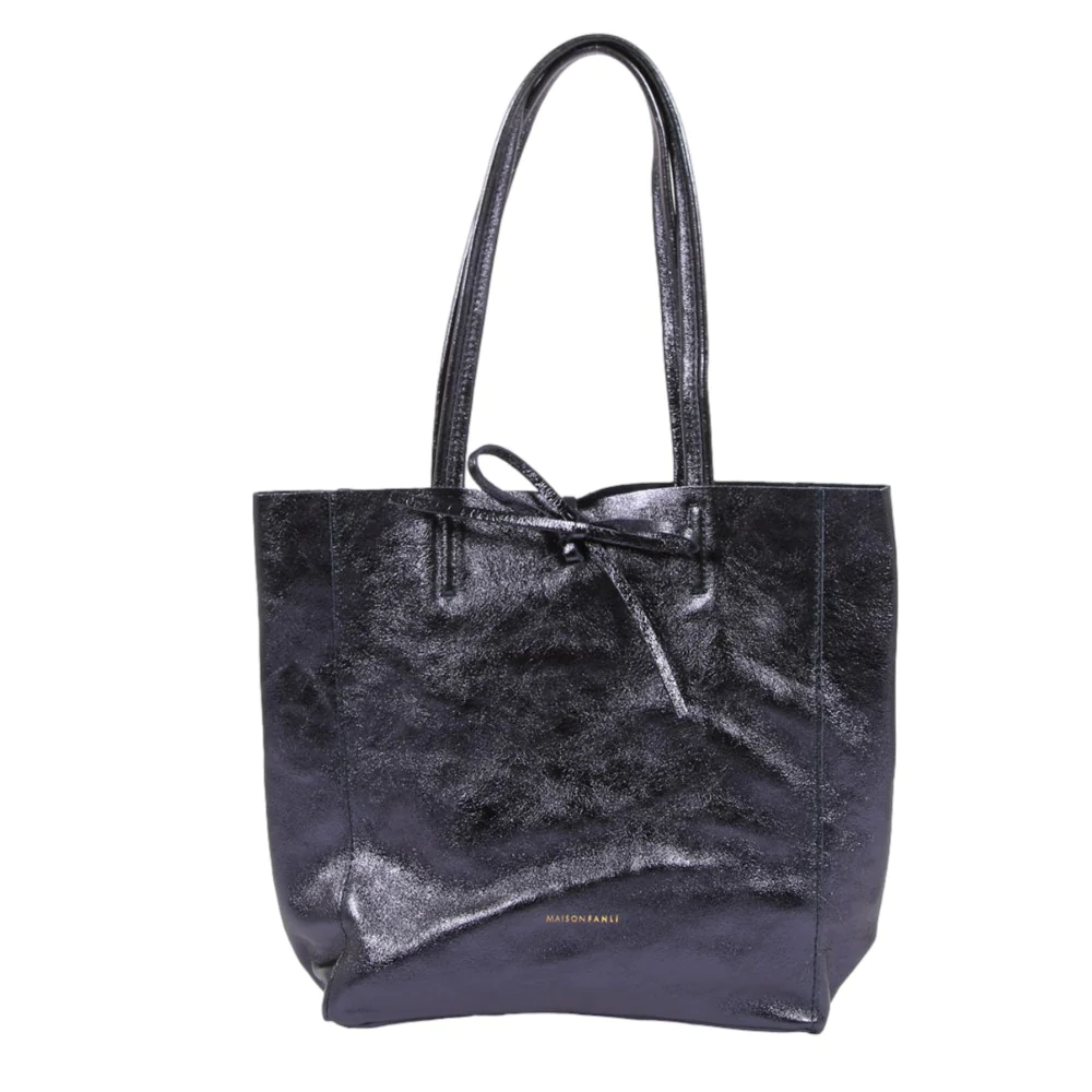 Medium Metallic Tote in Marine by Maison Fanli