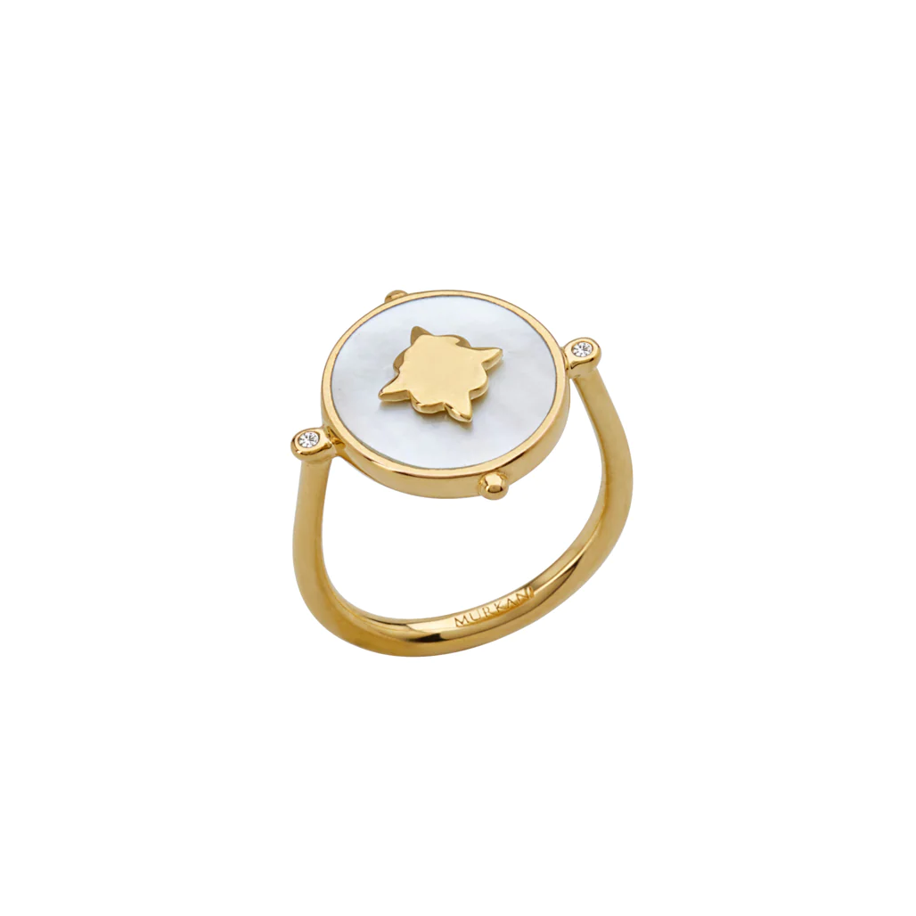 Temple Moon Ring with MOP in Gold by Murkani