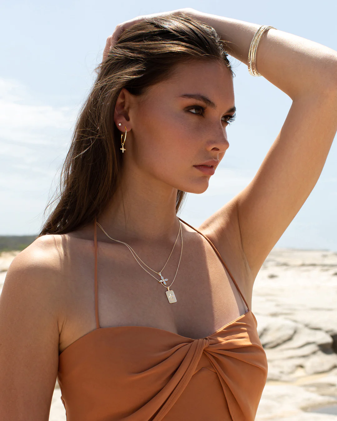 Hanging Rectangle Necklace in Gold by Murkani