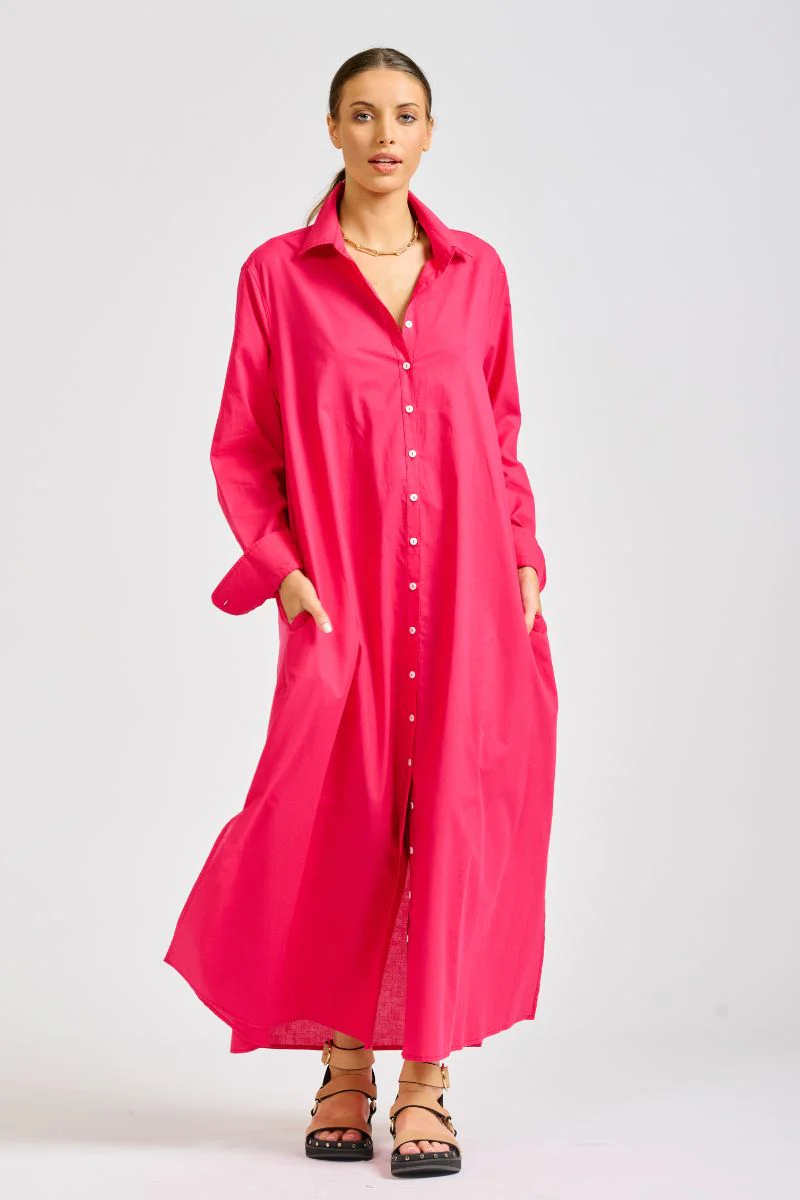 Luna Long  Shirt Dress in Raspberry by Shirty