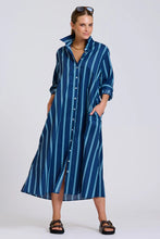 Load image into Gallery viewer, Luna Long Line Oversized Shirt Dress in Navy with Green Stripe by Shirty
