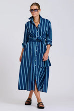 Load image into Gallery viewer, Luna Long Line Oversized Shirt Dress in Navy with Green Stripe by Shirty

