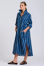 Load image into Gallery viewer, Luna Long Line Oversized Shirt Dress in Navy with Green Stripe by Shirty
